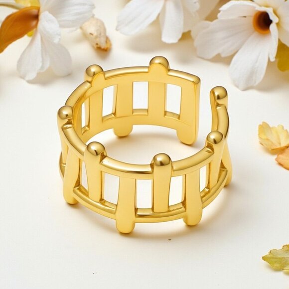 ποΈ18K Gold Plated Stainless Steel Open Adjustable Ring π Fits Sizes 6-9 - Picture 5 of 11